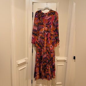 Oliphant Rust and Pink Abstract Tiered Maxi Dress NWT size M